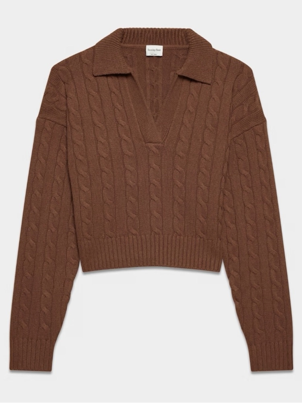Aritzia Sunday Best Lottie Brown Pullover Collar Sweater in Cable Knit S